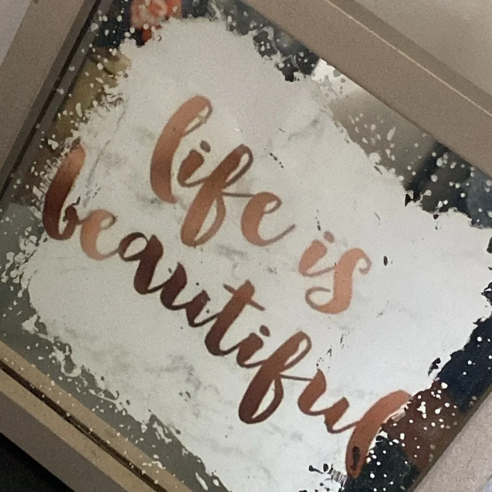 Vintage Pier 1 Life Is Beautiful Mirrored Wall Decor Sign Plaque 10x10